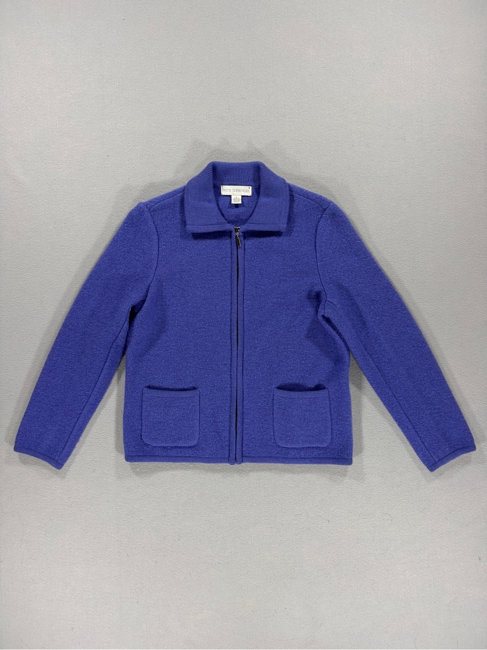 Petite Sophisticate 100% Wool Full Zip Knit Jacket Cardigan Womens Small Purple